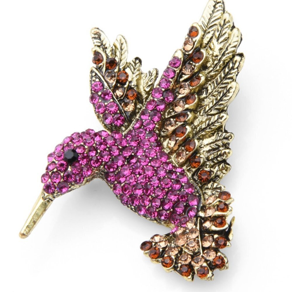 Pink Rhinestone Hummingbird Brooch